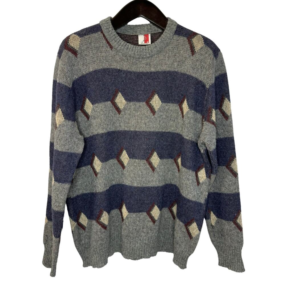 DJ Smash Men's Sweater Wool Blend 3D Diamonds Crew Neck Vintage Italy XL